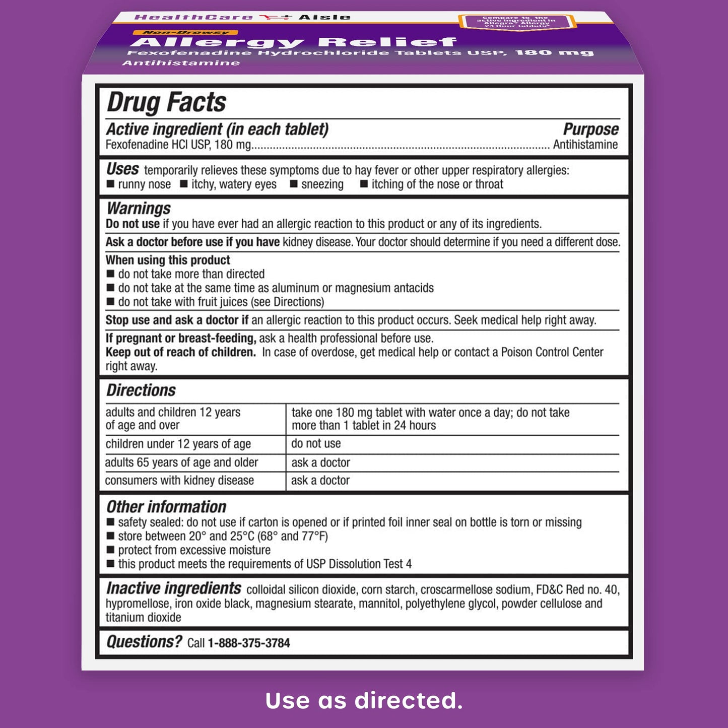 HealthCareAisle Allergy Relief - Fexofenadine Hydrochloride Tablets USP, 180 mg, 90 Tablets, Allergy Medication, Non-Drowsy 24-Hour Relief - Maple Wellness Supplements