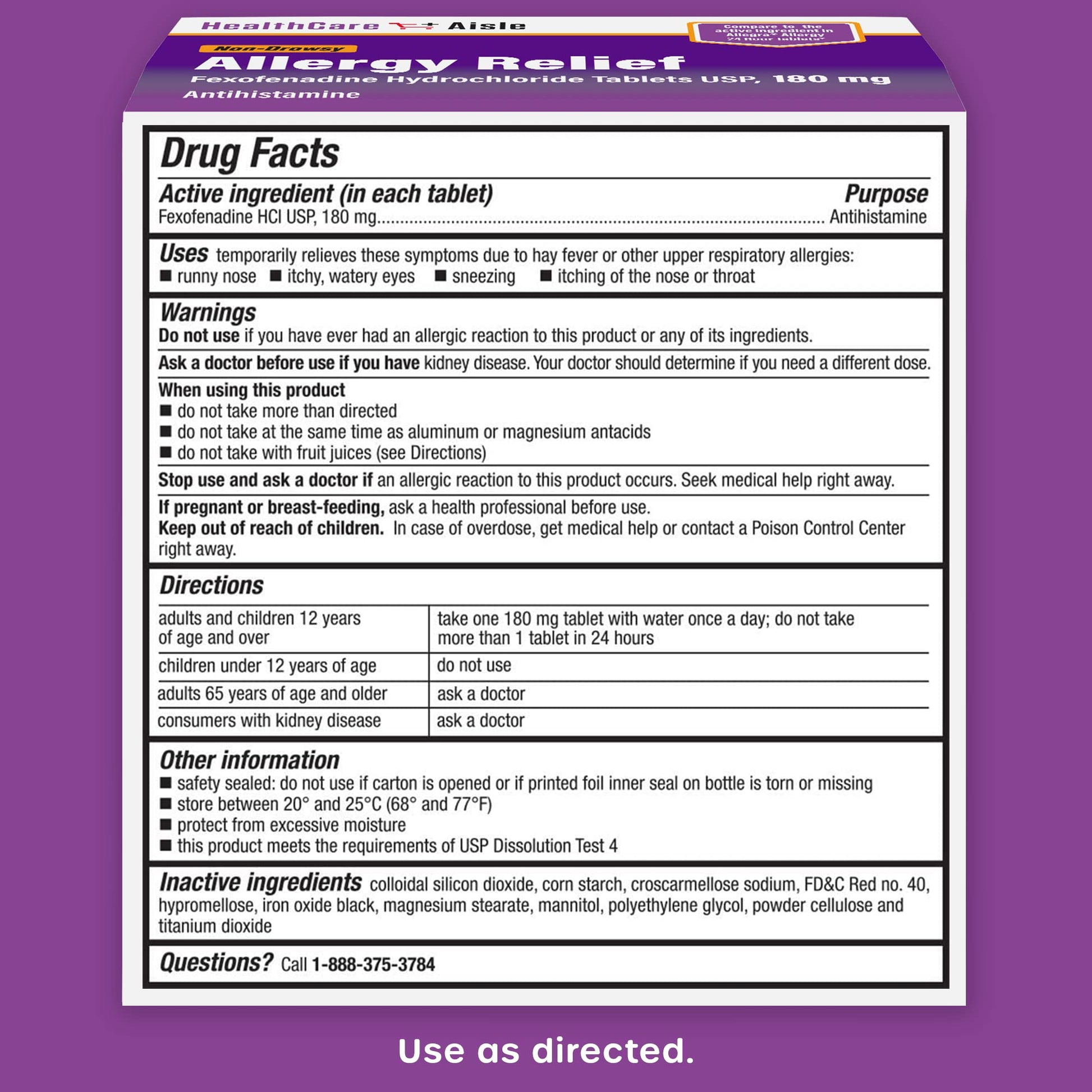 HealthCareAisle Allergy Relief - Fexofenadine Hydrochloride Tablets USP, 180 mg, 90 Tablets, Allergy Medication, Non-Drowsy 24-Hour Relief - Maple Wellness Supplements