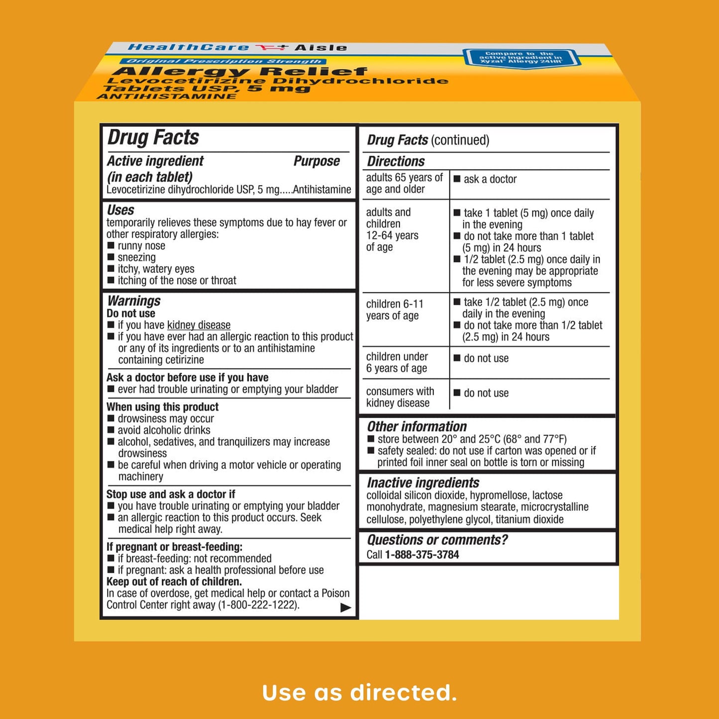 HealthCareAisle Allergy Relief - Levocetirizine Dihydrochloride Tablets USP, 5 mg, 160 Tablets, Original Prescription Strength Allergy Medication, 24-Hour Relief, 80 Count (Pack of 2) - Maple Wellness Supplements