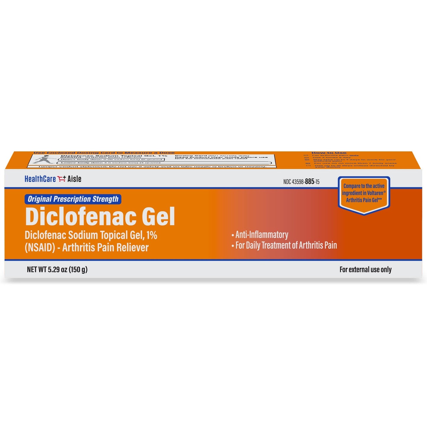 HealthCareAisle Diclofenac Gel, 1%, Arthritis Pain Relief - 150 g tube - Original Prescription Strength (NSAID) - Maple Wellness Supplements