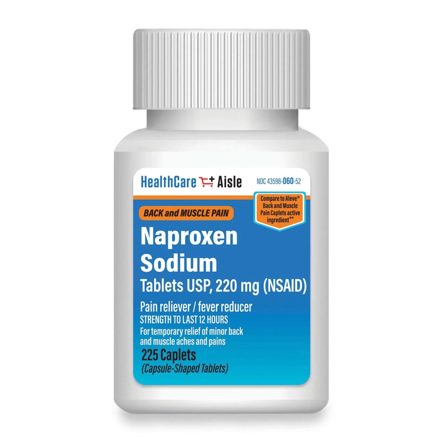 HealthCareAisle Naproxen Sodium, 220 mg - 225 caplets - Back and Muscle Pain Reliever, Up to 12 Hours of Relief - Maple Wellness Supplements