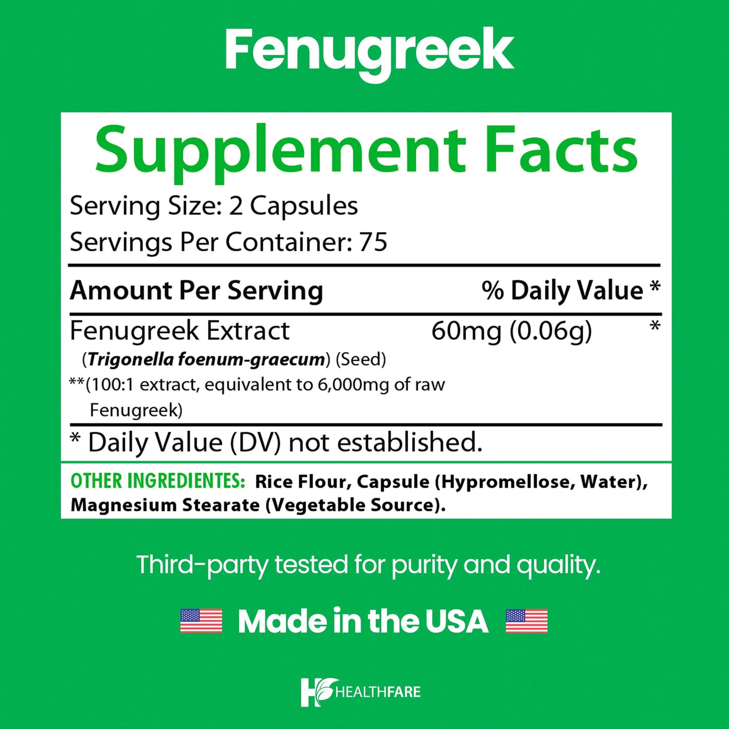 Healthfare Fenugreek Seed Extract 6000mg | 150 Vegan Capsules | Concentrated Herbal Supplement | Non-GMO, Gluten-Free | Made in USA - Maple Wellness Supplements
