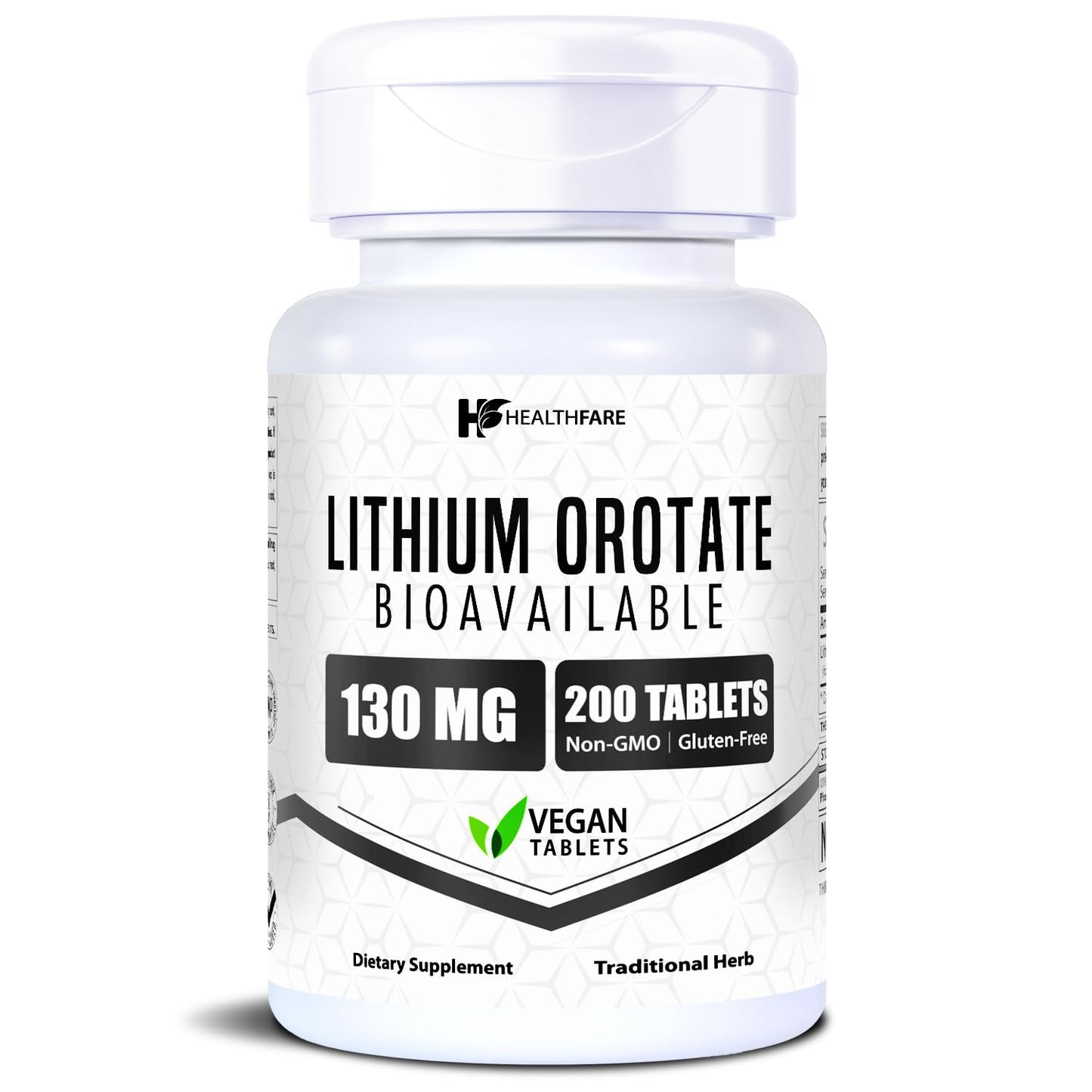 HealthFare Lithium Orotate Supplement 130mg | 200 Vegetarian Tablets | High Bioavailability Trace Mineral | Mood, Brain & Memory Support - Maple Wellness Supplements