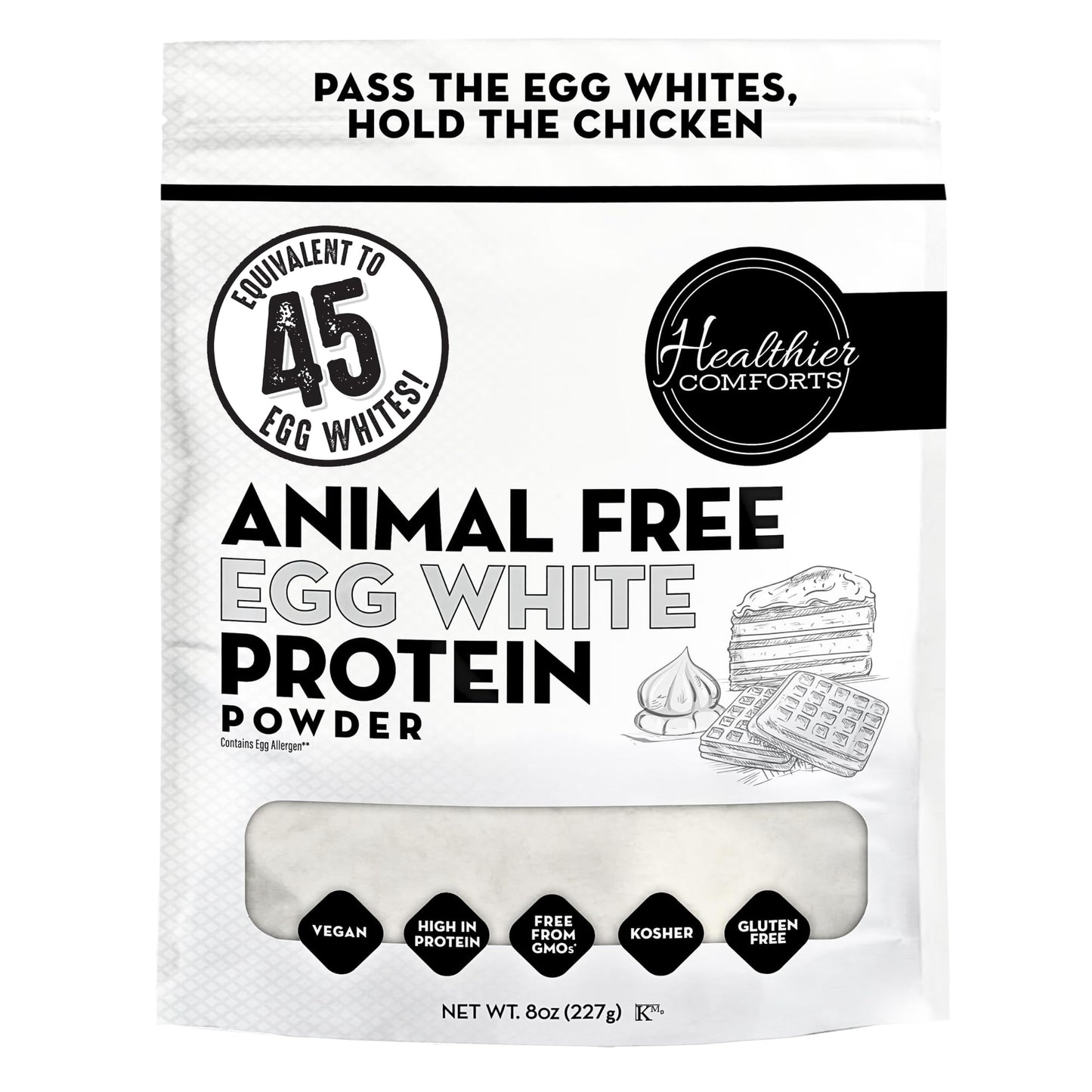 Healthier Comforts Animal-Free Egg White Protein Powder | Make Vegan Egg Omelets, Angel Food Cake, Meringue, Protein Shakes | Whips and Binds Just Like Traditional Egg Whites (8 oz) - Maple Wellness Supplements