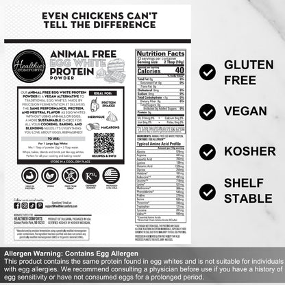 Healthier Comforts Animal-Free Egg White Protein Powder | Make Vegan Egg Omelets, Angel Food Cake, Meringue, Protein Shakes | Whips and Binds Just Like Traditional Egg Whites (8 oz) - Maple Wellness Supplements