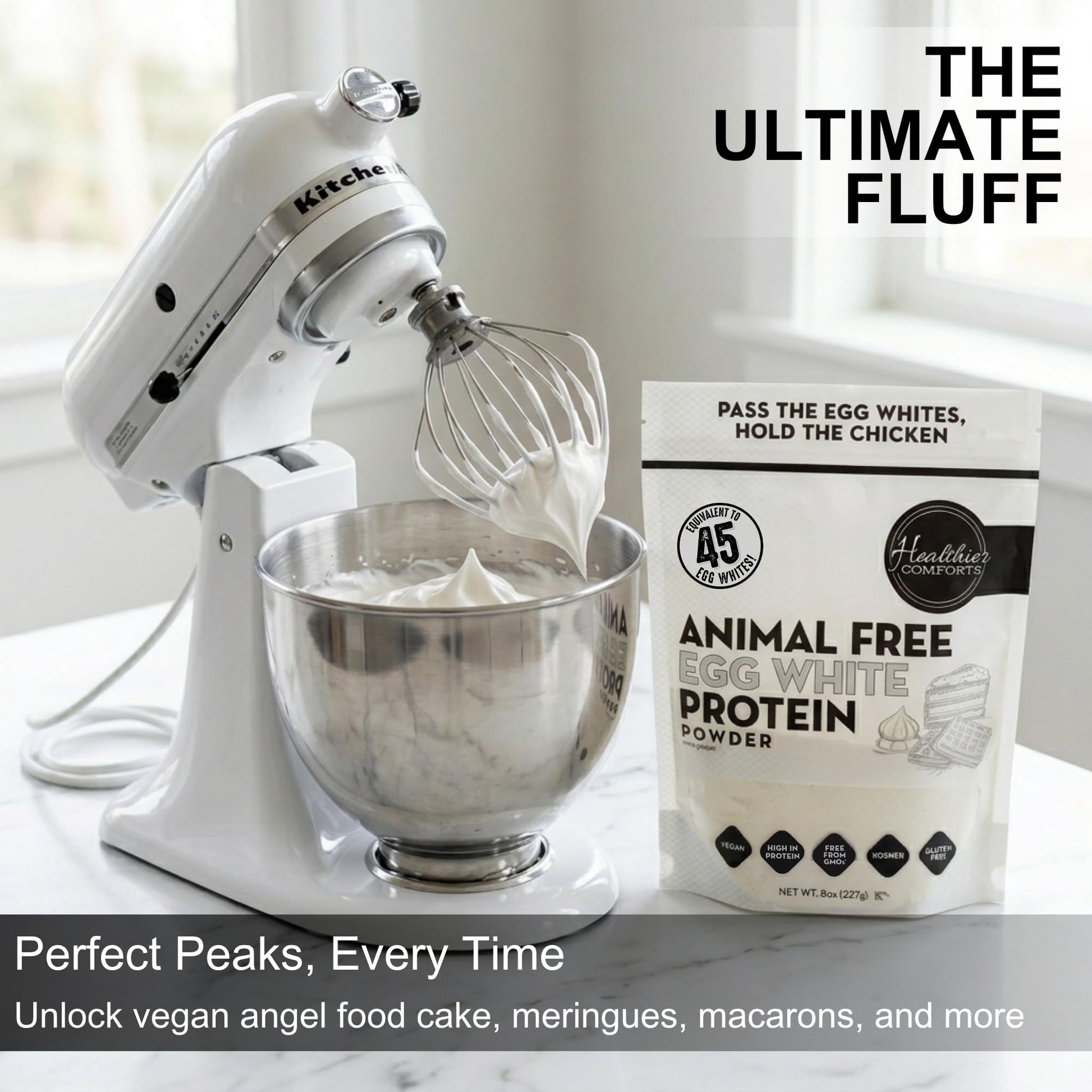 Healthier Comforts Animal-Free Egg White Protein Powder | Make Vegan Egg Omelets, Angel Food Cake, Meringue, Protein Shakes | Whips and Binds Just Like Traditional Egg Whites (8 oz) - Maple Wellness Supplements