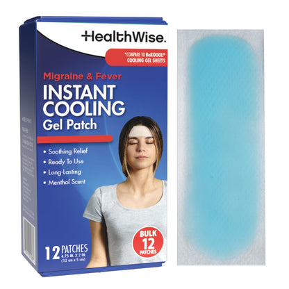 HealthWise Instant Cool Gel Patches | Migraine & Fever Relief | 12-Count | 4.75” x 2” | Soothing Menthol Vapors | Non-Medicated Formula - Maple Wellness Supplements