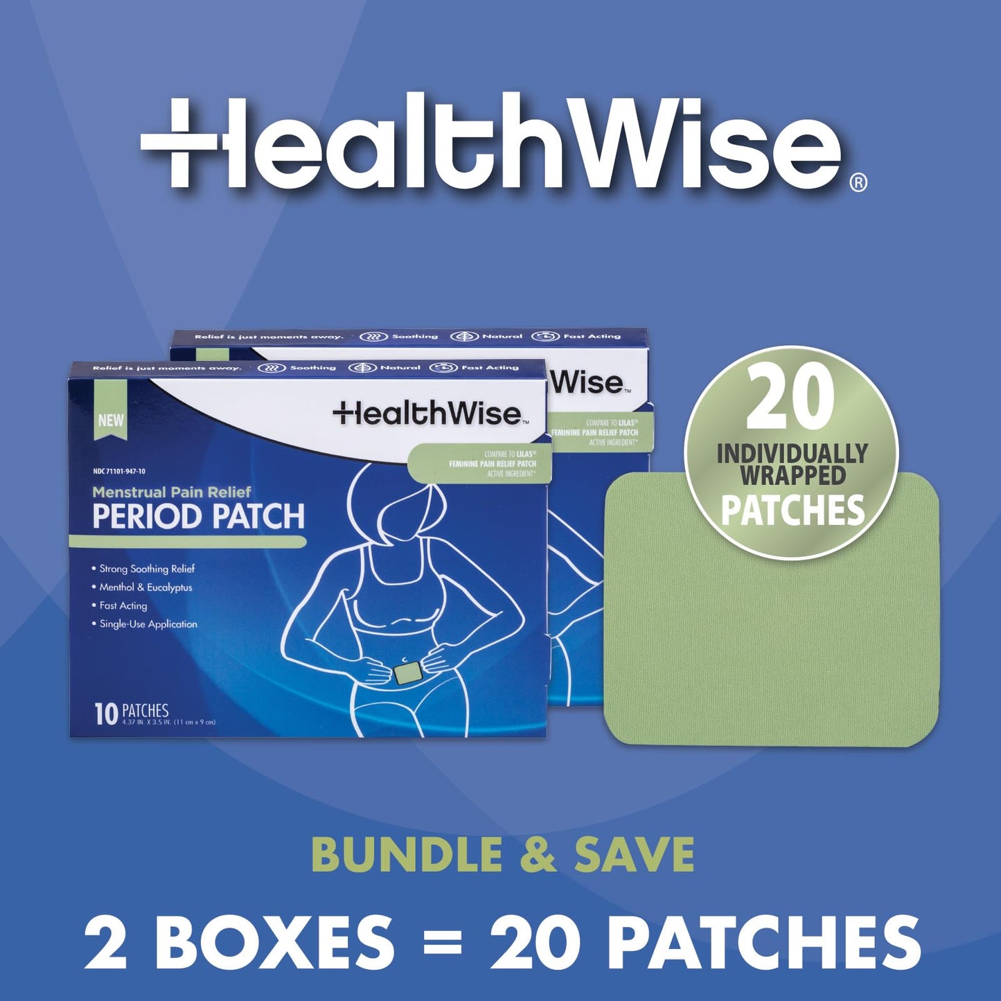 HealthWise Menstrual Pain Relief Bundle | Twenty 10% Menthol + Eucalyptus Period Patches | Generous XL Size Patch | Natural, Therapeutic Care at Home - Maple Wellness Supplements