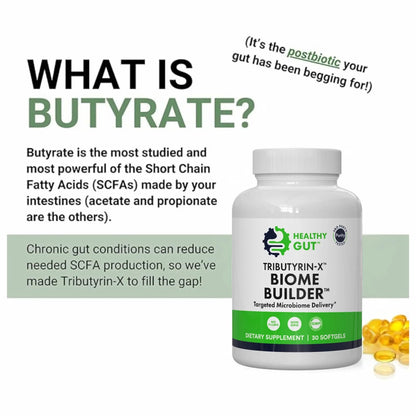 Healthy Gut Tributyrin-X | Most Bioavailable Butyrate Postbiotic for Gut Health & Leaky Gut Support | 99% Pure w/Zero Odor | 30 Softgels - Maple Wellness Supplements