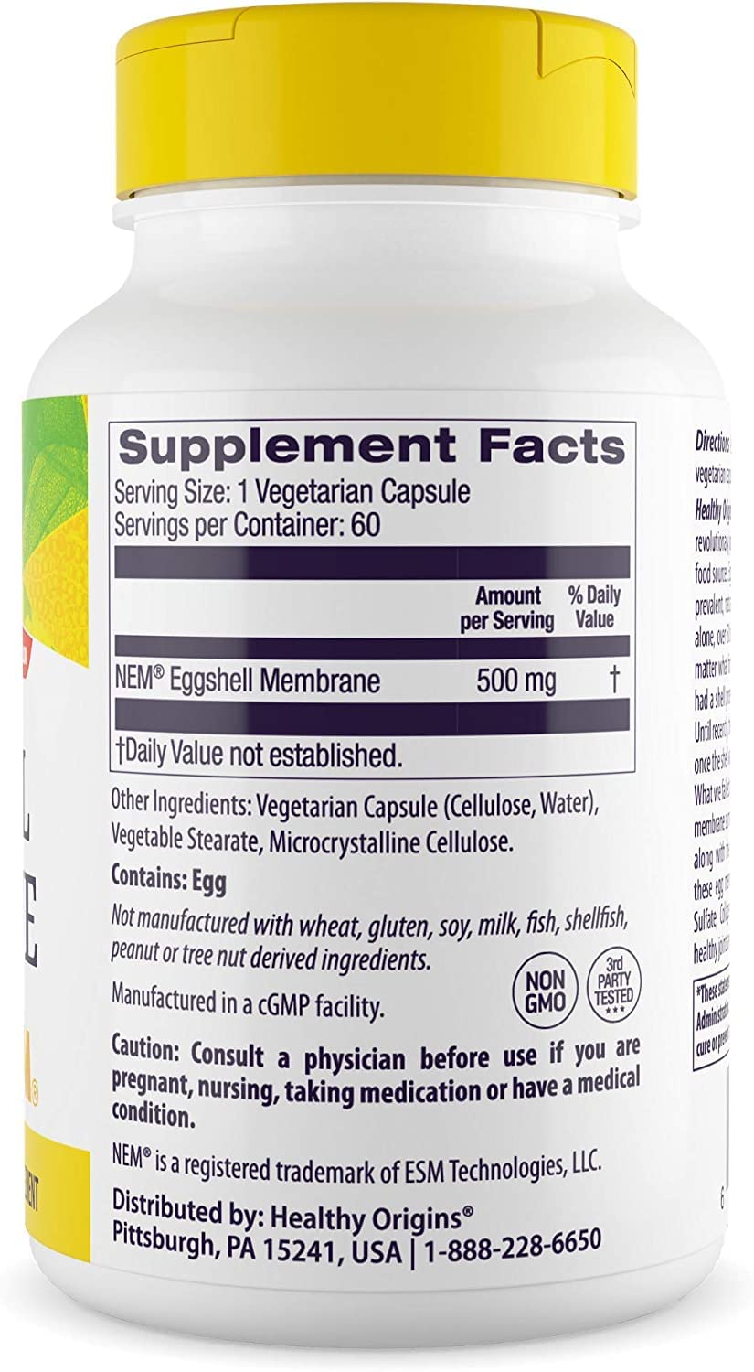 Healthy Origins Eggshell Membrane (NEM), 500 mg - Natural Collagen and Joint Support - Maple Wellness Supplements