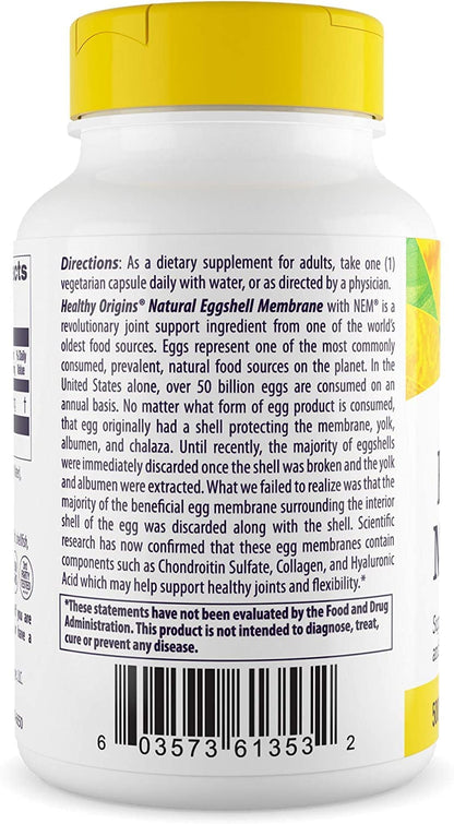 Healthy Origins Eggshell Membrane (NEM), 500 mg - Natural Collagen and Joint Support - Maple Wellness Supplements