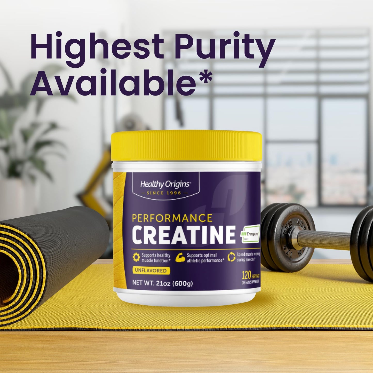 Healthy Origins® Performance Creatine with Creapure®, Unflavored Micronized Powder, Supports Muscle Function, Energy & Recovery, 21.2oz (600g), 120 Servings - Maple Wellness Supplements