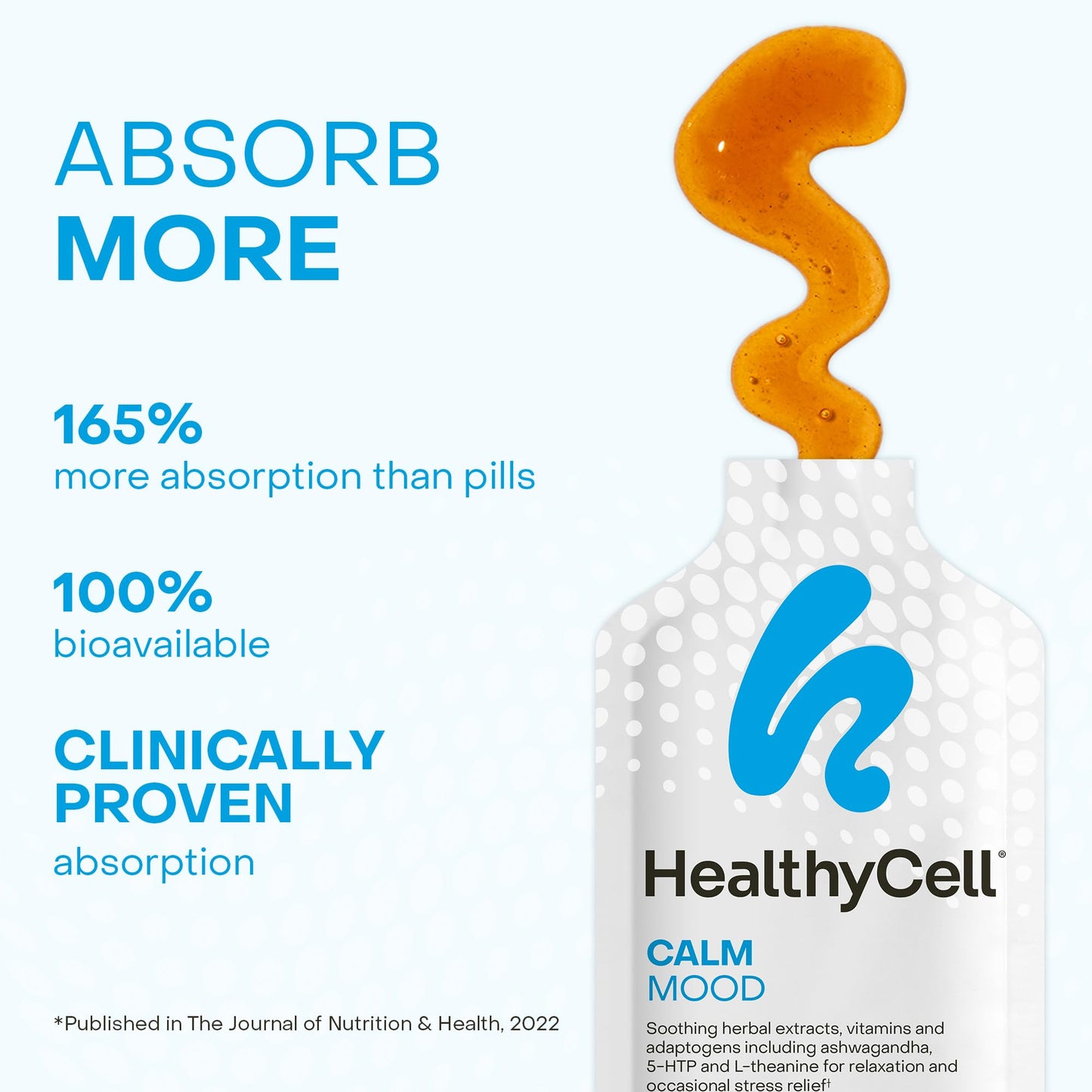 Healthycell Calm Mood Daily Liquid Supplement - Cortisol Manager & Mood Support Supplement for Stress with Ashwagandha, L-Theanine, Magnesium, 5-HTP, GABA & Saffron - 30 Gel Packs - Maple Wellness Supplements