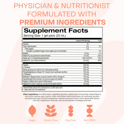 Healthycell Focus & Recall, Daily Liquid Brain Supplement for Focus & Memory - Nootropics Supplement for Concentration & Alertness with L-Theanine, Omega-3 & Taurine - 14 Gel Packs - Maple Wellness Supplements