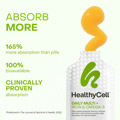 Healthycell Vegan Daily Multivitamin Liquid Supplement with Iron and Omega-3, 25+ Essential Vitamins, Minerals & Nutrients for Brain - Maple Wellness Supplements