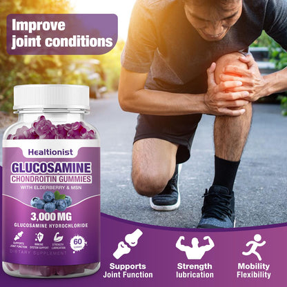 Healtionist 2 Packs 3000mg Glucosamine Chondroitin Gummies with MSM & Elderberry - Maple Wellness Supplements