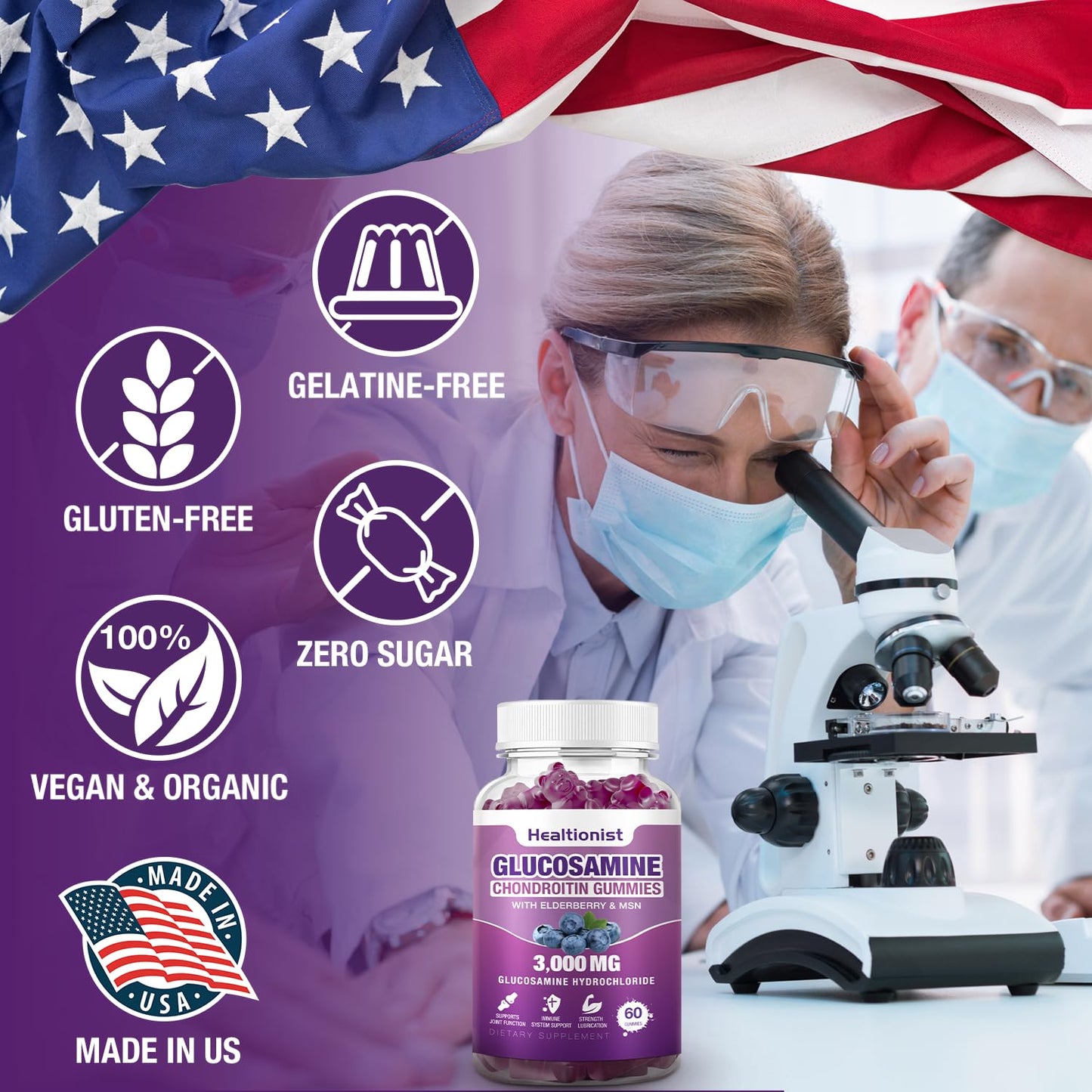 Healtionist 2 Packs 3000mg Glucosamine Chondroitin Gummies with MSM & Elderberry - Maple Wellness Supplements