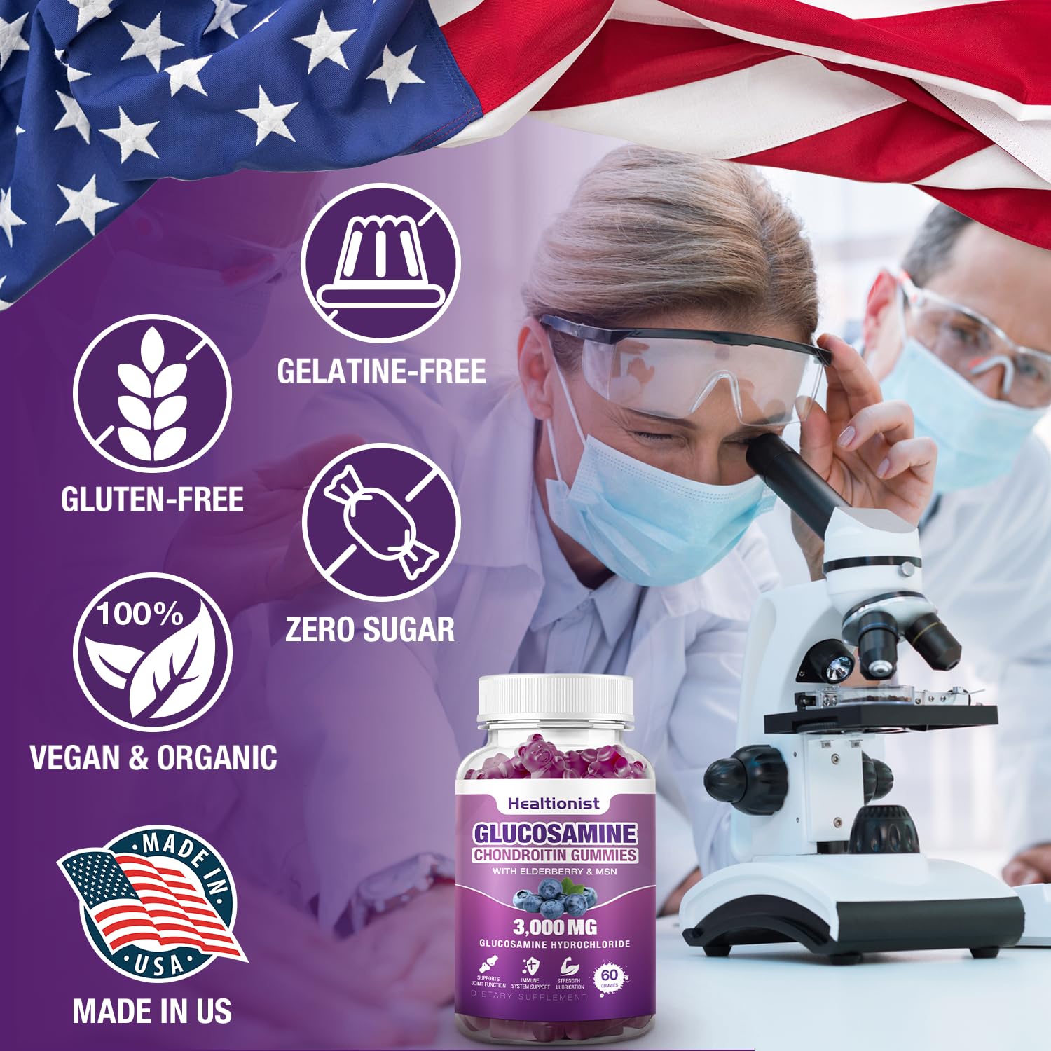 Healtionist 2 Packs 3000mg Glucosamine Chondroitin Gummies with MSM & Elderberry - Maple Wellness Supplements