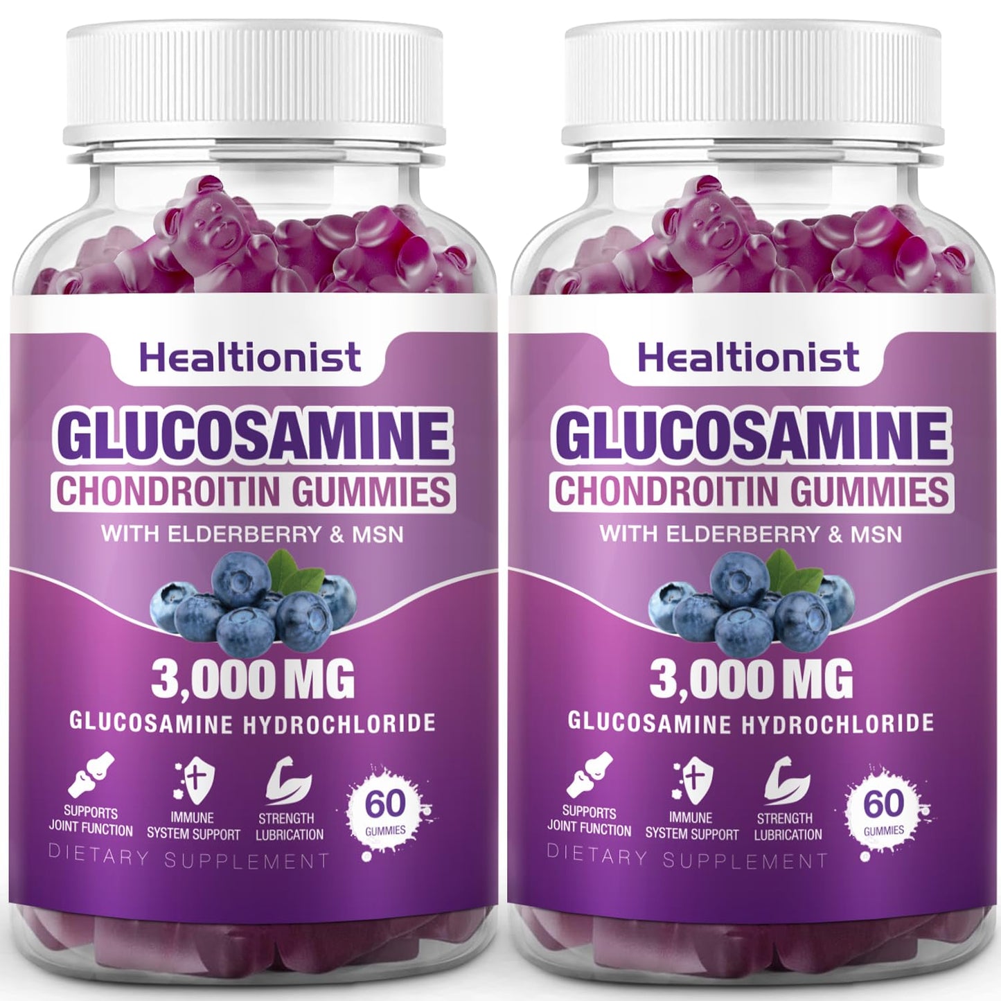 Healtionist 2 Packs 3000mg Glucosamine Chondroitin Gummies with MSM & Elderberry - Maple Wellness Supplements