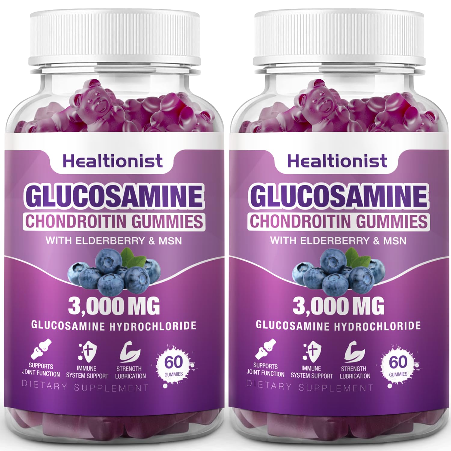Healtionist 2 Packs 3000mg Glucosamine Chondroitin Gummies with MSM & Elderberry - Maple Wellness Supplements