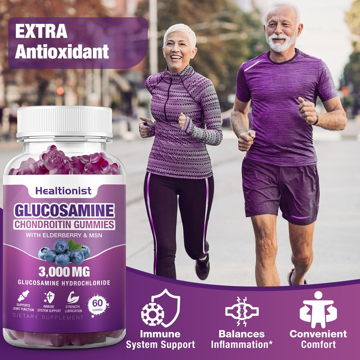 Healtionist 2 Packs 3000mg Glucosamine Chondroitin Gummies with MSM & Elderberry - Maple Wellness Supplements