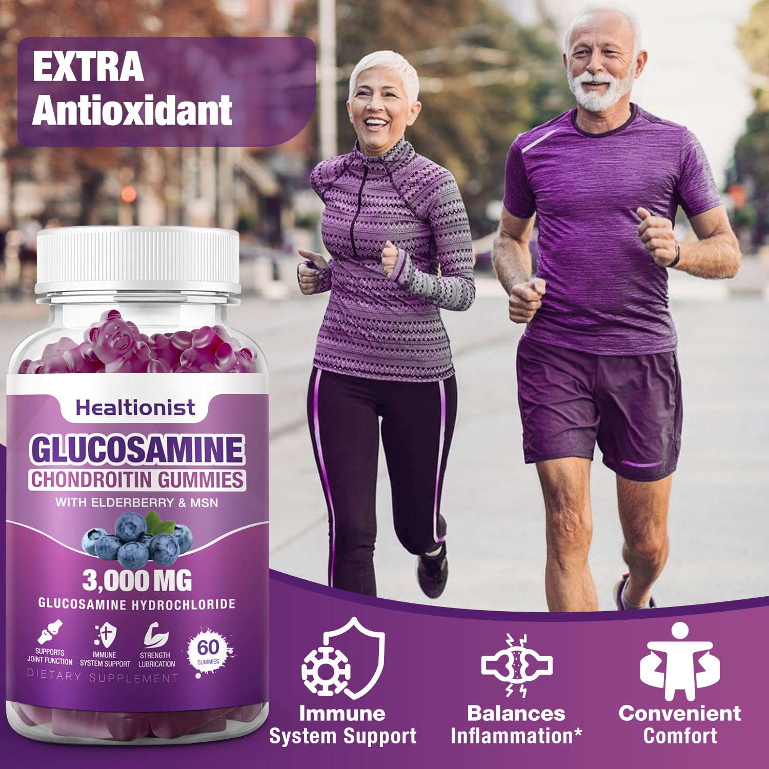 Healtionist 2 Packs 3000mg Glucosamine Chondroitin Gummies with MSM & Elderberry - Maple Wellness Supplements