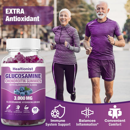 Healtionist 2 Packs 3000mg Glucosamine Chondroitin Gummies with MSM & Elderberry - Maple Wellness Supplements