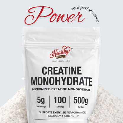 HEARTHY FOODS Creatine Monohydrate Micronized Powder 500G - 100 Servings, 5000mg Per Serving (5g) - for Men & Women Muscle Growth - Maple Wellness Supplements