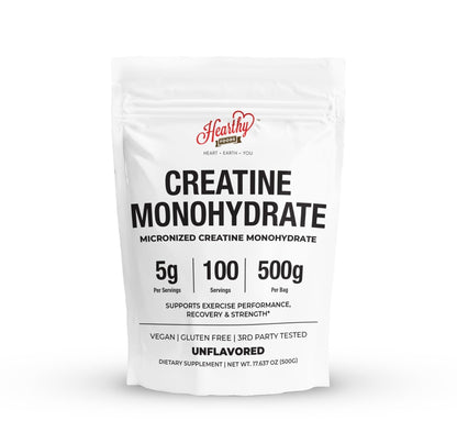 HEARTHY FOODS Creatine Monohydrate Micronized Powder 500G - 100 Servings, 5000mg Per Serving (5g) - for Men & Women Muscle Growth - Maple Wellness Supplements