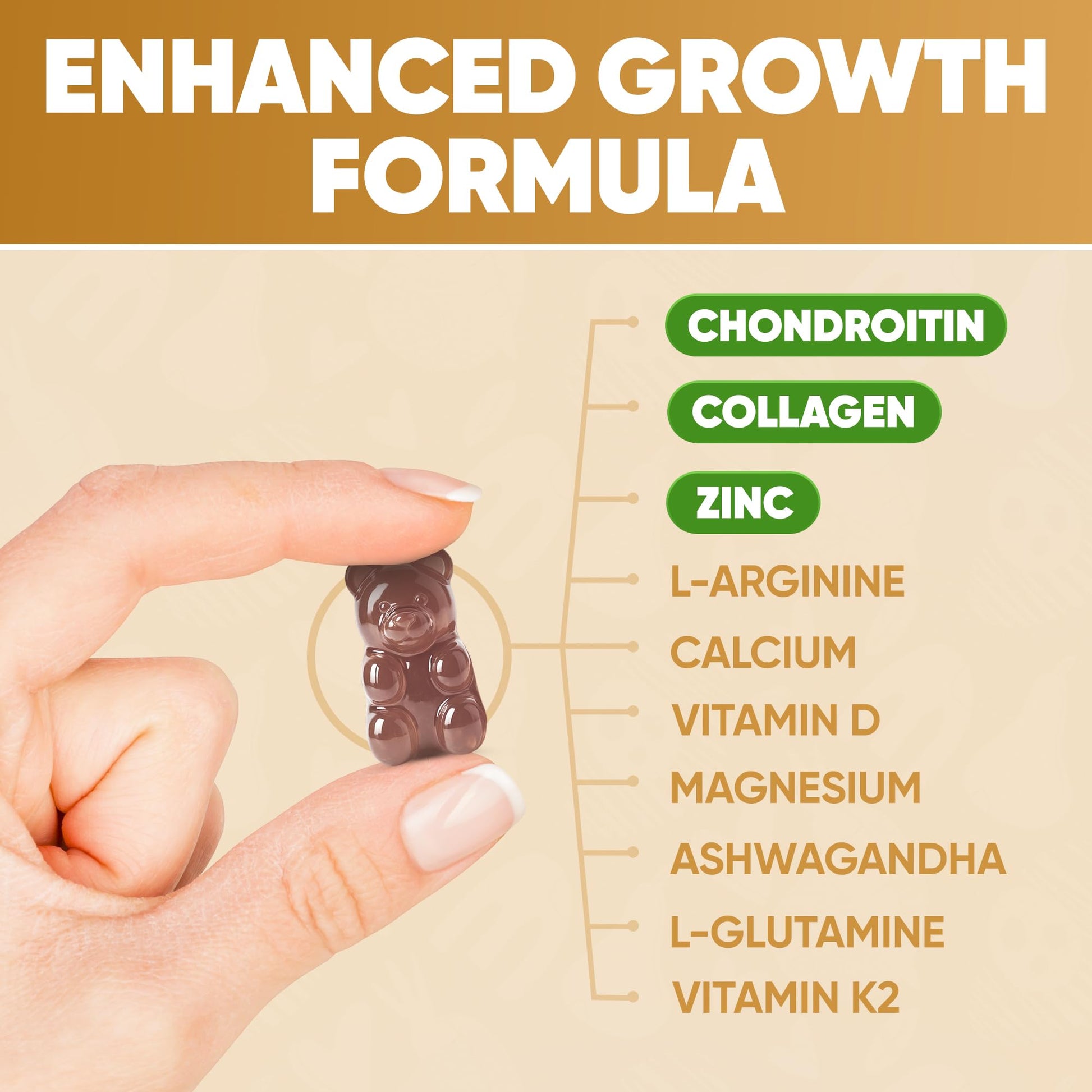 Height Growth Increase Vitamin Gummies, Calcium 100mg, Magnesium Glycinate 30mg, Zinc, Ashwagandha, Vitamin K2 D3 25mg Grow Tall Maximizer Supplement, Multivitamin for Kids, Teens Boy & Girl, Adults - Maple Wellness Supplements