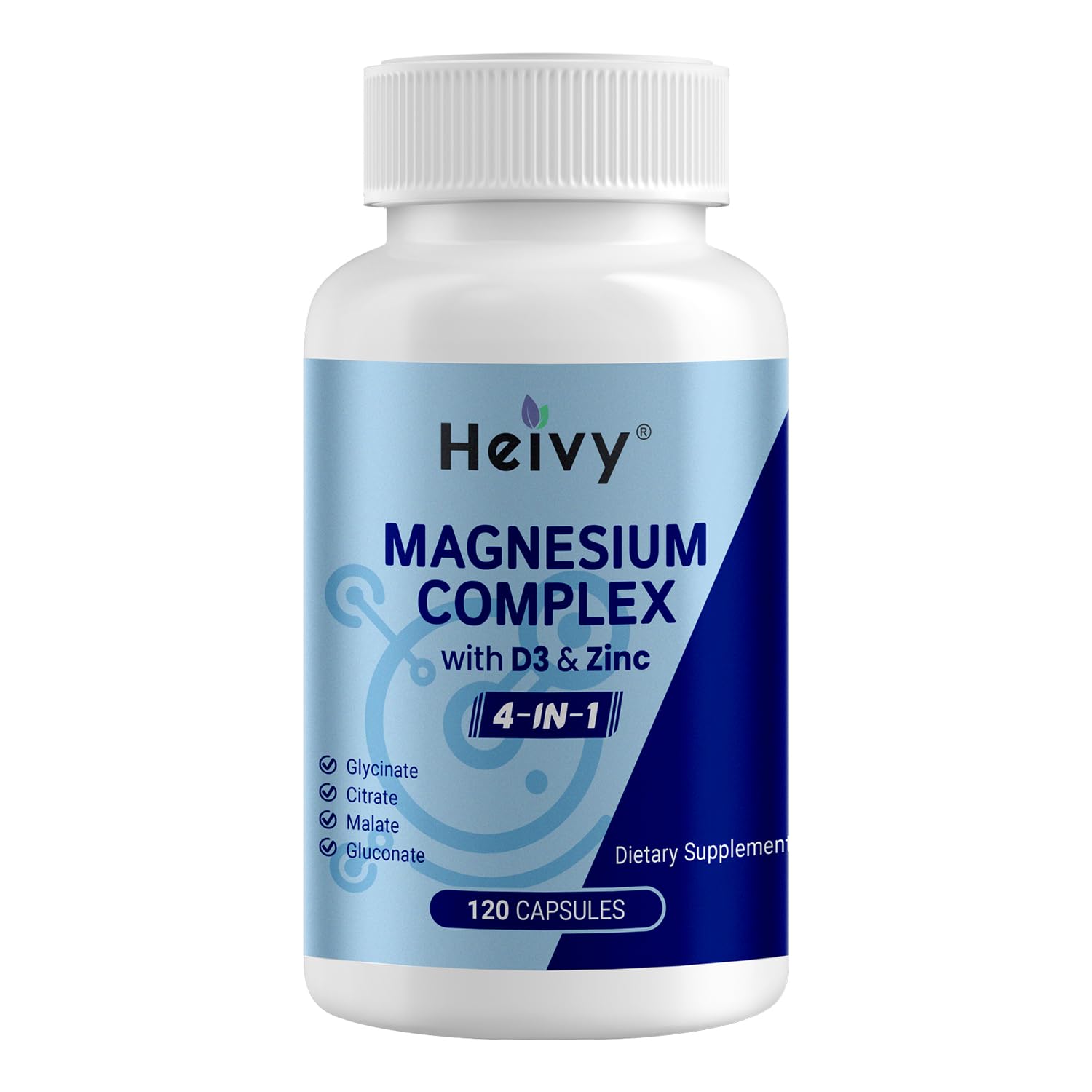 Heivy 4 in 1 Magnesium Complex with Zinc & Vitamin D3, 320mg Elemental Magnesium (Glycinate/Citrate/Gluconate/Malate), 120 Capsules (4 Months Supply), Vegan, Non-GMO, Gluten-Free, 3rd Party Tested - Maple Wellness Supplements