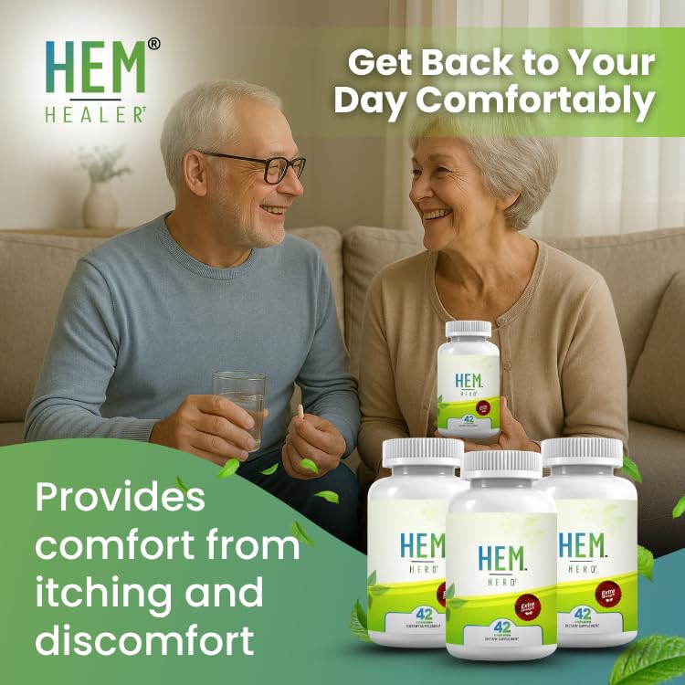 Hem Healer Hem Hero Extra Strength Hemorrhoid Treatment - Reduce Swelling, Soothe Itching & Irritation - 100% Natural - 42 Vegetarian Capsules - Maple Wellness Supplements