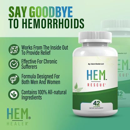 Hem Healer Hem Rescue Hemorrhoid Treatment Supplement - All Natural, Reduces Discomfort & Swelling, Boosts Blood Flow, Oral Botanical Blend, Made in USA - (1 Bottle Pack) - Maple Wellness Supplements