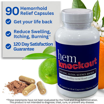 Hem Knockout Internal Hemorrhoid Relief Supplement- Fast-Acting Pills for Pain, Swelling & Bleeding - Natural Vein Strengthening Formula - 90 Day Supply - Made in USA - Maple Wellness Supplements