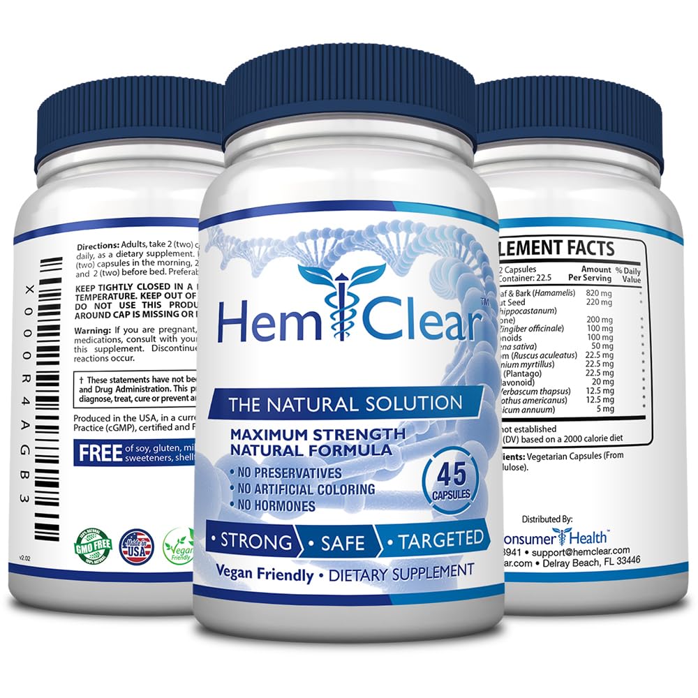 HemClear for Hemorrhoids - Vegan, 100% Natural Formula for Hemorrhoid Relief & Vascular Health - Maximum Strength 1 Bottle - Maple Wellness Supplements