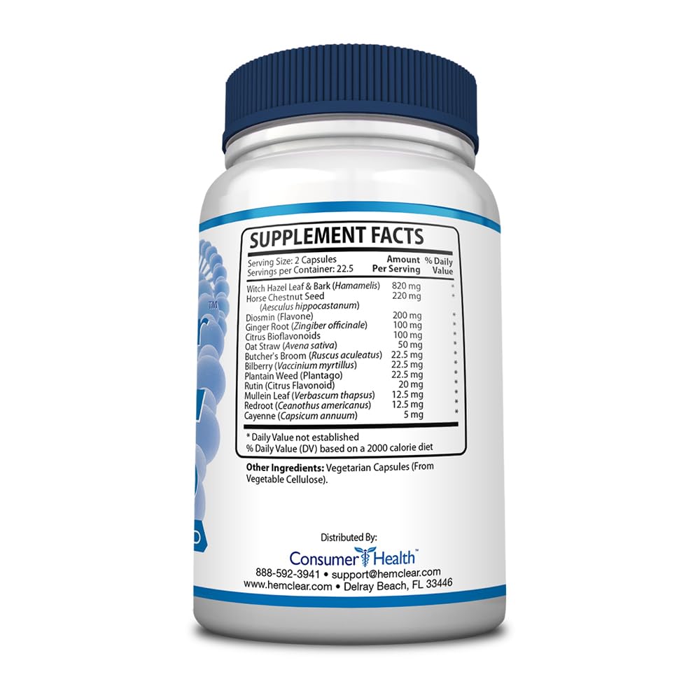 HemClear for Hemorrhoids - Vegan Formula for Hemorrhoid Relief & Vascular Health - Maximum Strength 2 Bottle 90 Capsules - Maple Wellness Supplements