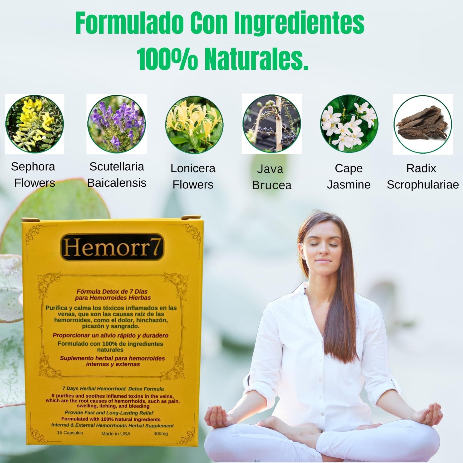 Hemorr7: 7Days 15 Capsules Herbal Hemorrhoid Detox Formula,Fórmula Herbal para desintoxicar las hemorroides Durante 7 días - Maple Wellness Supplements