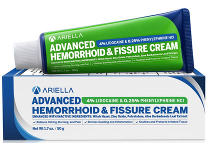 Hemorrhoid Treatment Fissure Lidocaine Cream: Advanced Numbing Ointment with Phenylephrine HCI - Fast Acting Natural Strength Soothing Relief of Pain Swelling Discomfort Itching (1.7 Oz, Witch Hazel) - Maple Wellness Supplements