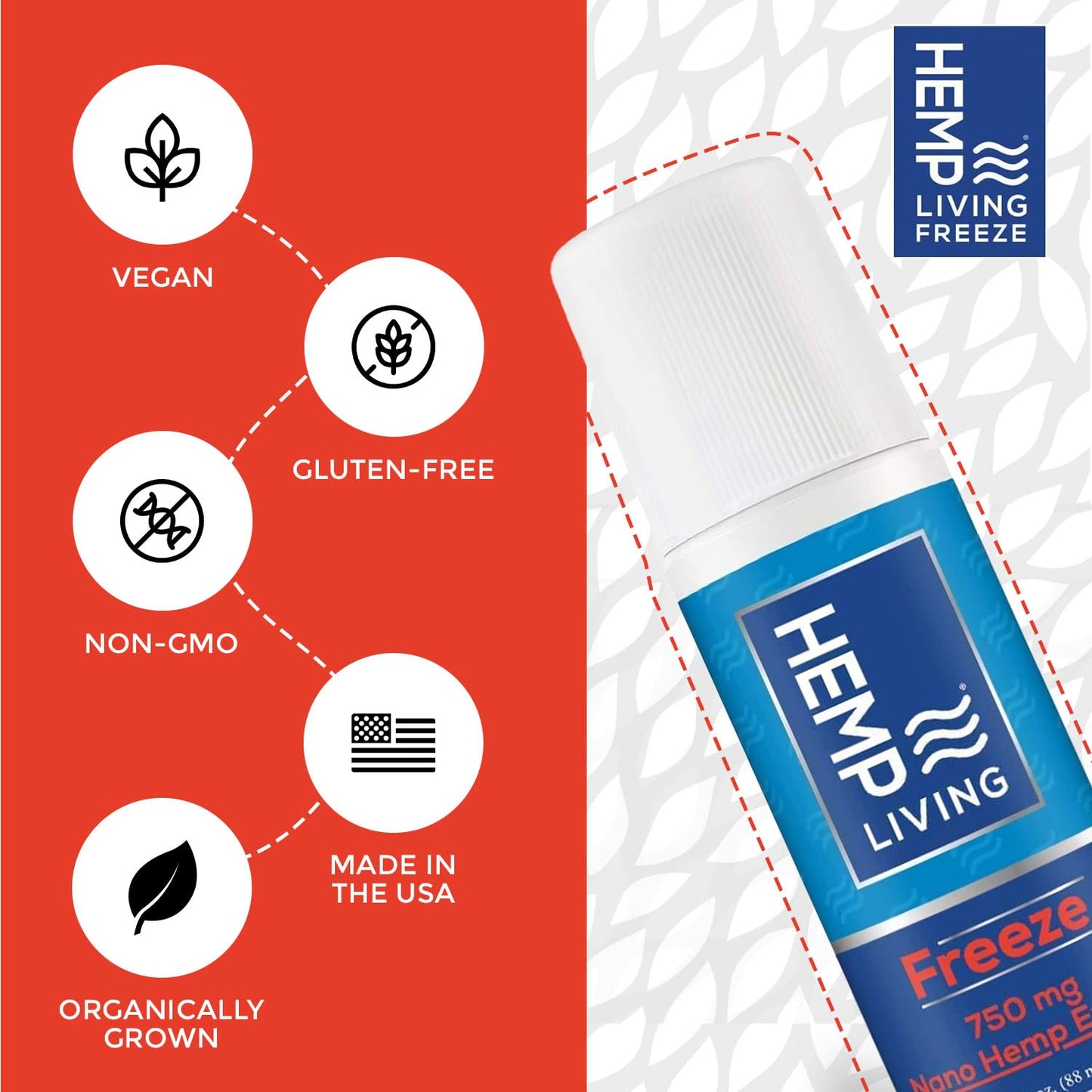 HEMP LIVING Freeze Nano Hemp Extract Roll On, Cold Therapy, Roll On for Muscles and Joint Strain, 3 oz Roll on Bottle (750 mg) - Maple Wellness Supplements