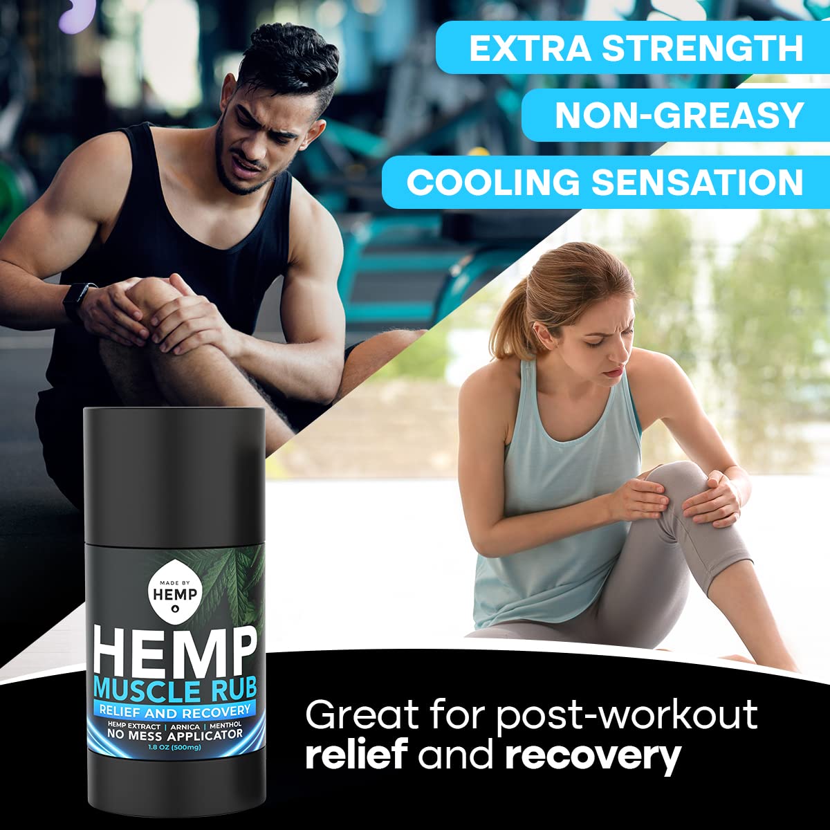Hemp Roll On Post Workout Muscle Relief Stick for Muscles and Joints Natural Blend with Arnica, Menthol, Ginger Non Greasy Balm Cooling Soothing Support Formula Made by Hemp 1.8oz - Maple Wellness Supplements