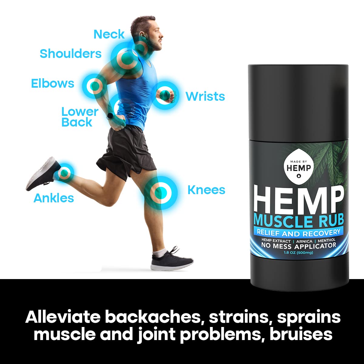 Hemp Roll On Post Workout Muscle Relief Stick for Muscles and Joints Natural Blend with Arnica, Menthol, Ginger Non Greasy Balm Cooling Soothing Support Formula Made by Hemp 1.8oz - Maple Wellness Supplements