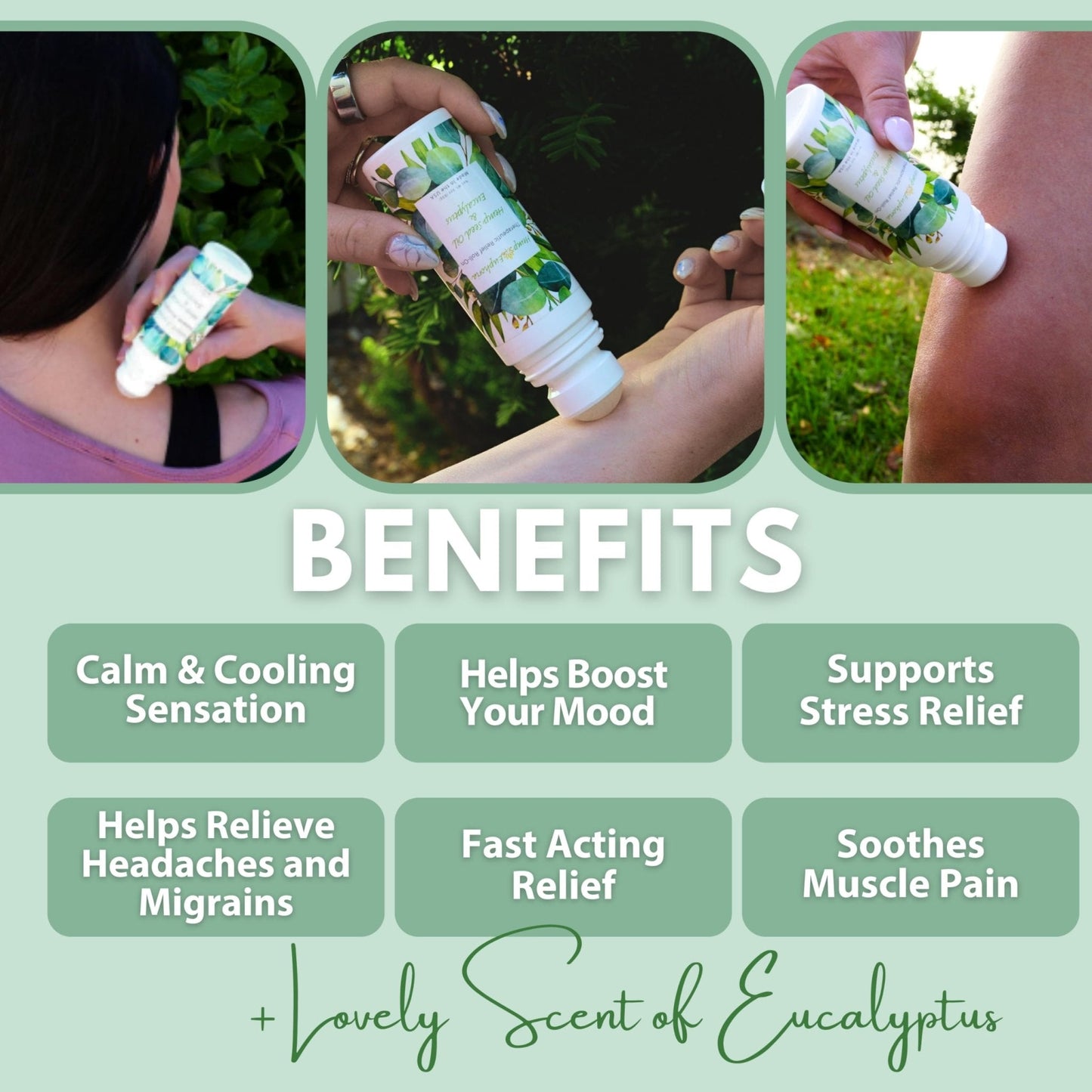 Hemp Seed Oil and Eucalyptus Joint & Muscle Discomfort Relief Roll-On Gel | USDA Certified Organic Hemp Seed Oil, Helps Relieve Sore or Tight Muscles - Maple Wellness Supplements