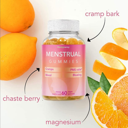 HEMPWAY Menstrual Gummies for Women May Help Support Bloating, Period Relief | Plant-Based | Cramp Bark, Magnesium, Chaste Berry | Vegan | Orange 60ct - Maple Wellness Supplements