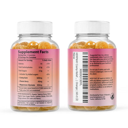 HEMPWAY Menstrual Gummies for Women May Help Support Bloating, Period Relief | Plant-Based | Cramp Bark, Magnesium, Chaste Berry | Vegan | Orange 60ct - Maple Wellness Supplements