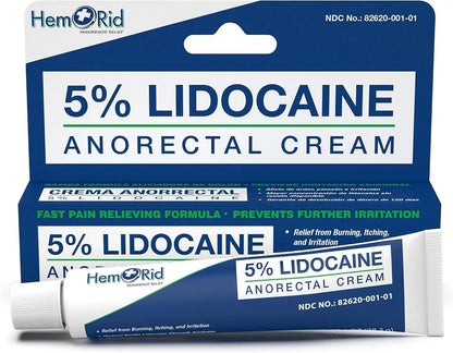 HemRid Maximum Strength Lidocaine Cream for Pain Management. Fast-Acting Hemorrhoid Solution with 5% Lidocaine. Instant Anal Itch and Numbing Effect - Maple Wellness Supplements