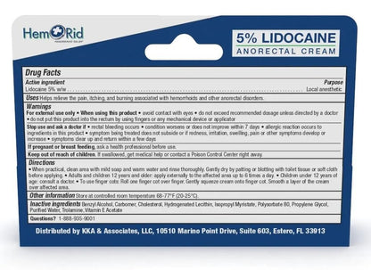 HemRid Maximum Strength Lidocaine Cream for Pain Management. Fast-Acting Hemorrhoid Solution with 5% Lidocaine. Instant Anal Itch and Numbing Effect - Maple Wellness Supplements
