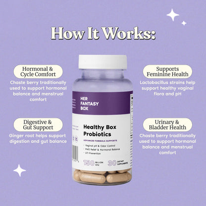 Her Fantasy Box | Healthy Box | Vaginal Probiotics for Women – Prebiotics + Advanced Lactobacillus Blend – Hormonal Balance, PMS Relief – Feminine Health Support with Cranberry & D-Mannose - Maple Wellness Supplements