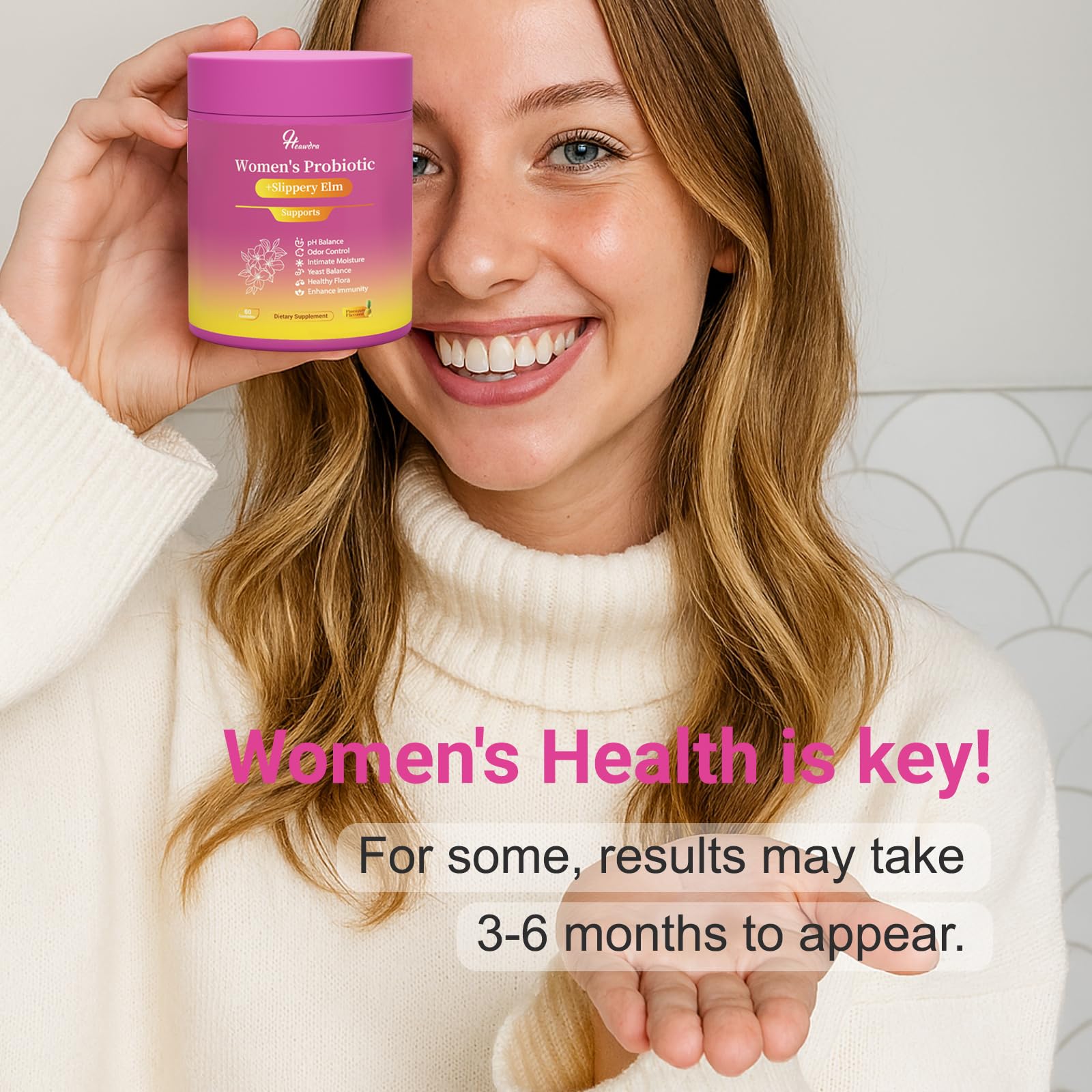 Her Juicy Women's Probiotic Gummies: Supports Women’s Wellness & pH Balance, Clean Vegan, Pineapple Flavor, Prebiotics & Lactobacillus Blend, with Slippery Elm, Gut Health & Immune Defense, 60 Gummies - Maple Wellness Supplements