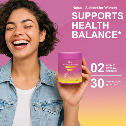 Her Juicy Women's Probiotic Gummies: Supports Women’s Wellness & pH Balance, Clean Vegan, Pineapple Flavor, Prebiotics & Lactobacillus Blend, with Slippery Elm, Gut Health & Immune Defense, 60 Gummies - Maple Wellness Supplements