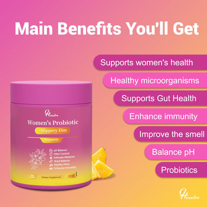 Her Juicy Women's Probiotic Gummies: Supports Women’s Wellness & pH Balance, Clean Vegan, Pineapple Flavor, Prebiotics & Lactobacillus Blend, with Slippery Elm, Gut Health & Immune Defense, 60 Gummies - Maple Wellness Supplements